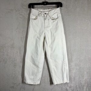 Zara Kids Wide Leg Jeans Size 10 Off White Denim Elastic Waist Baggy Relaxed